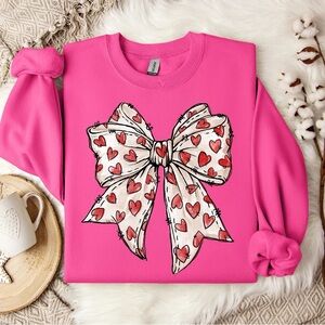 Gildan Pink Sweatshirt with Heart Bow Design
